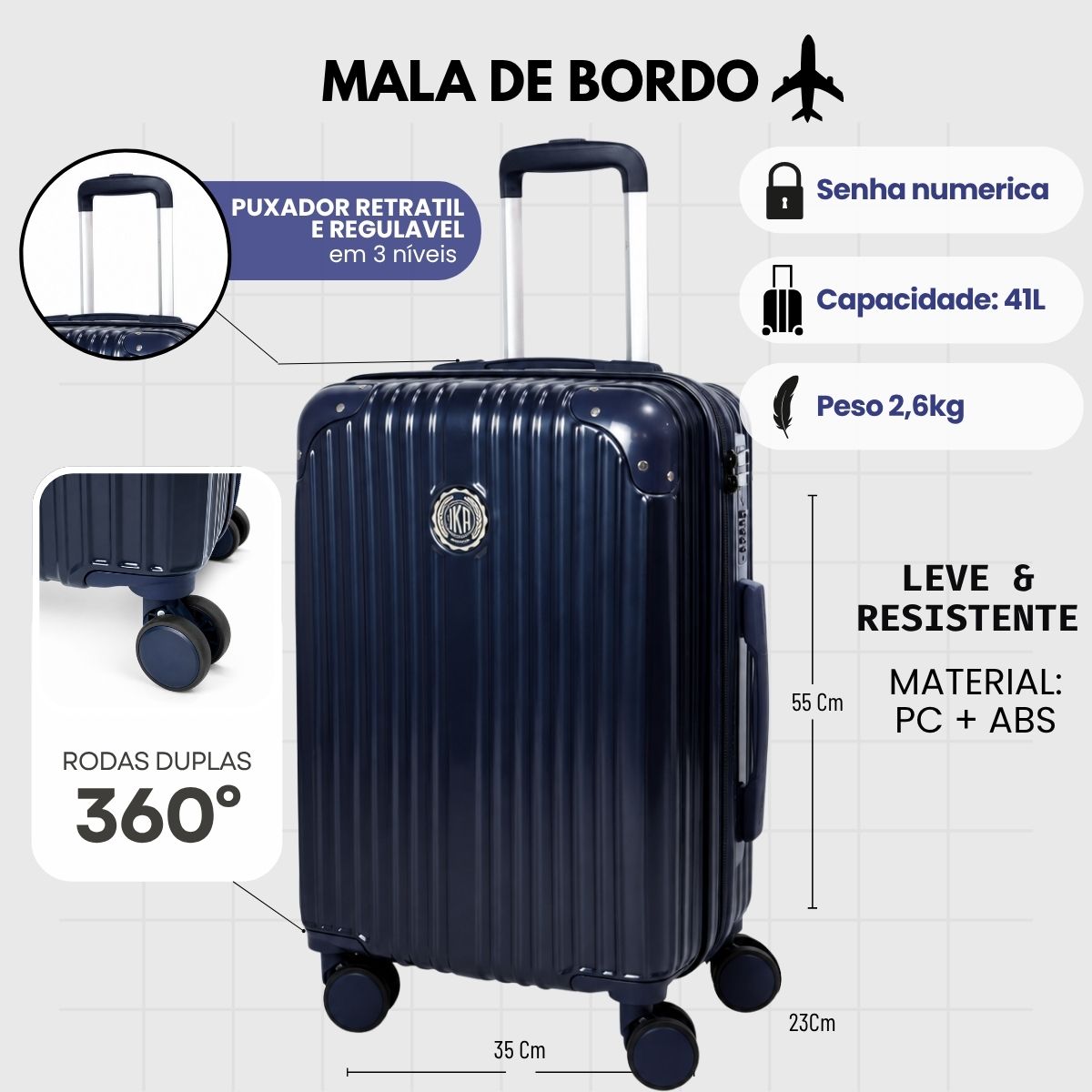 Mala De viagem Pequena De Bordo 10 kg Policarbonato + Abs Unika Azul