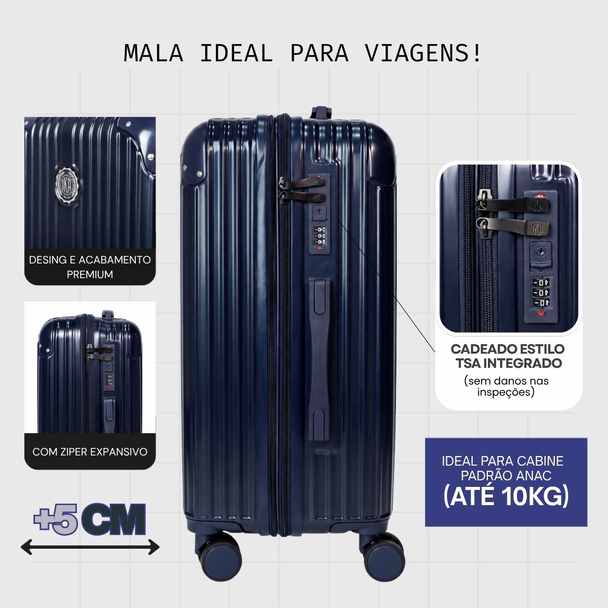 Mala De viagem Pequena De Bordo 10 kg Policarbonato + Abs Unika Azul