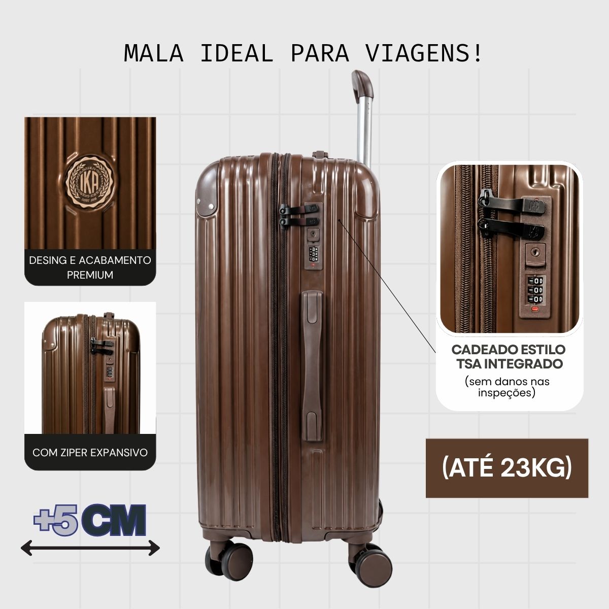 Mala De Viagem Média 23 Kg Policarbonato + Abs Com Expansor Unika Coffee