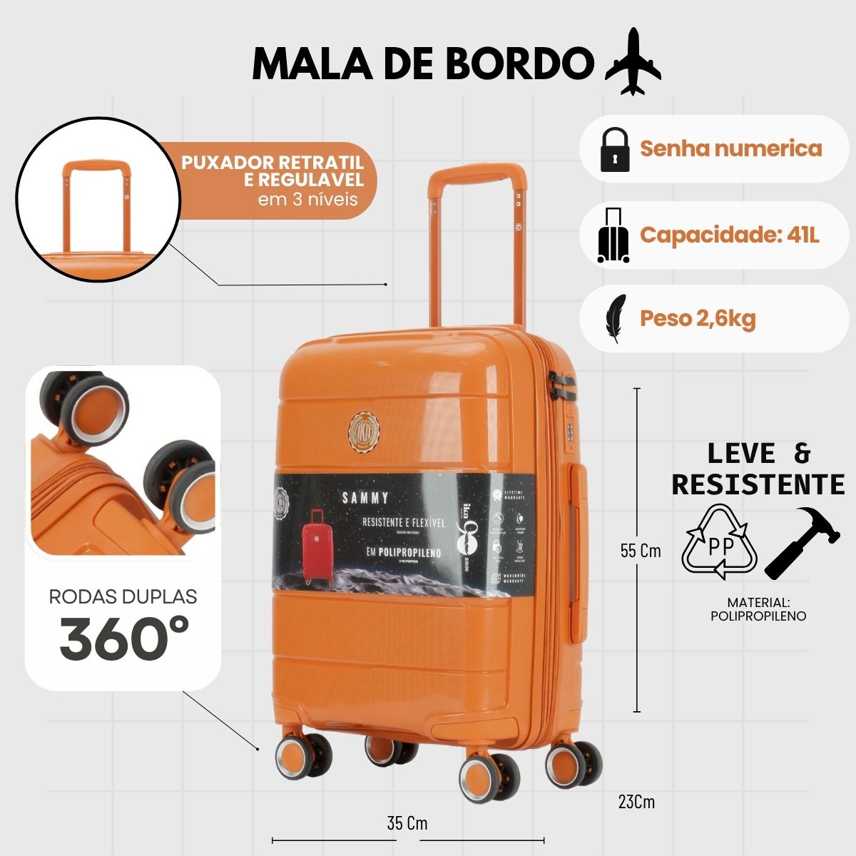 Conjunto Mala de Bordo com frasqueira Sammy laranja