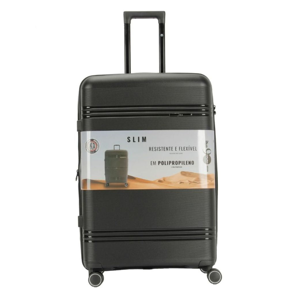 Mala De Viagem Grande 32 Kg Polipropileno Com Expansor Slim Preta