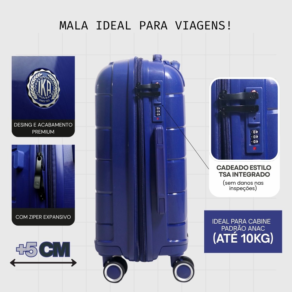 Mala de Viagem Pequena De Bordo 10 kg Polipropileno Sammy Azul