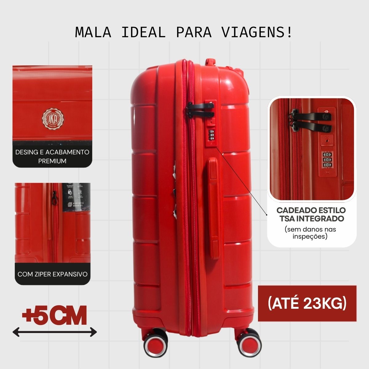 Mala de Viagem Média 23 Kg Polipropileno Com Expansor Sammy Vermelha