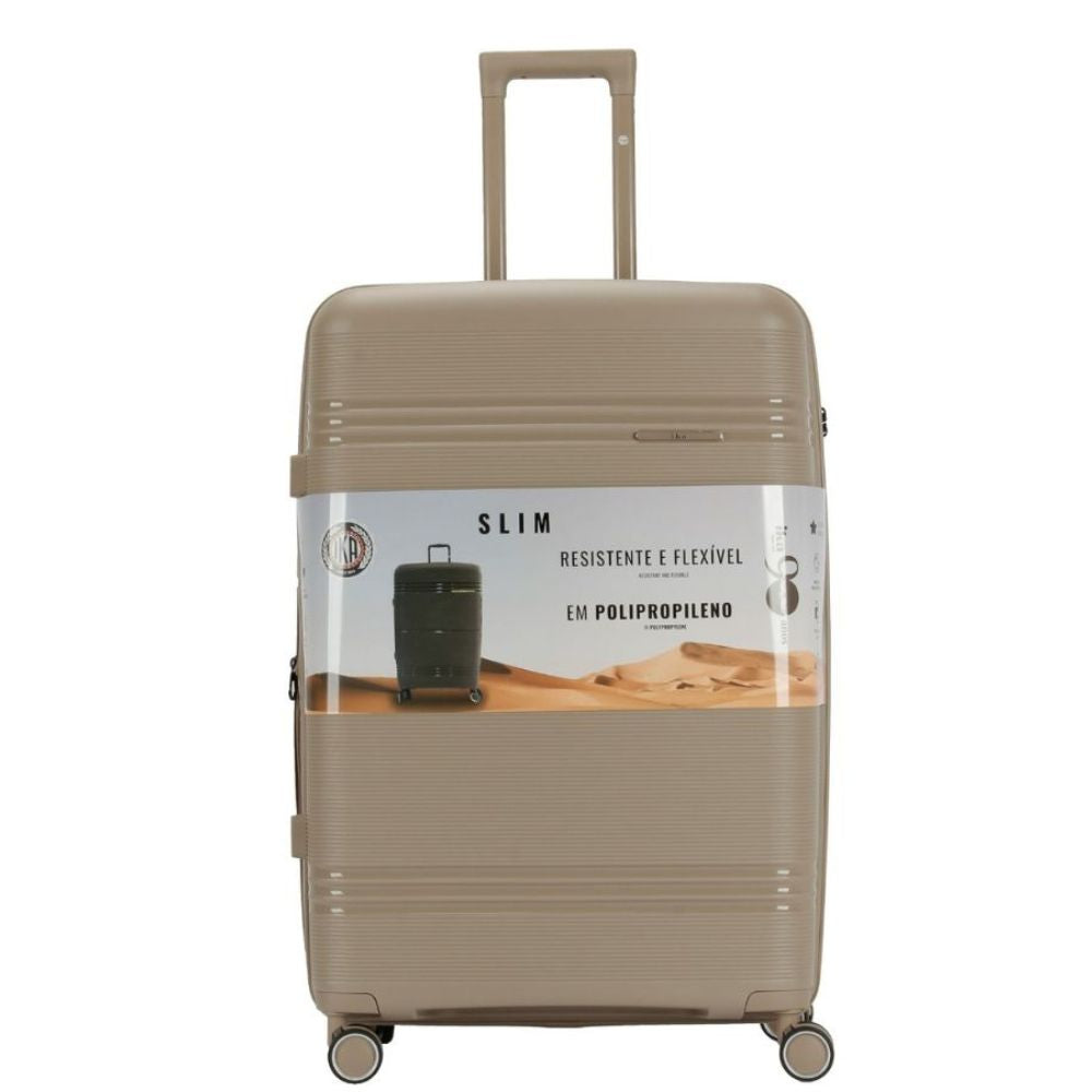 Mala De Viagem Grande 32 Kg Polipropileno Com Expansor Slim Champagne