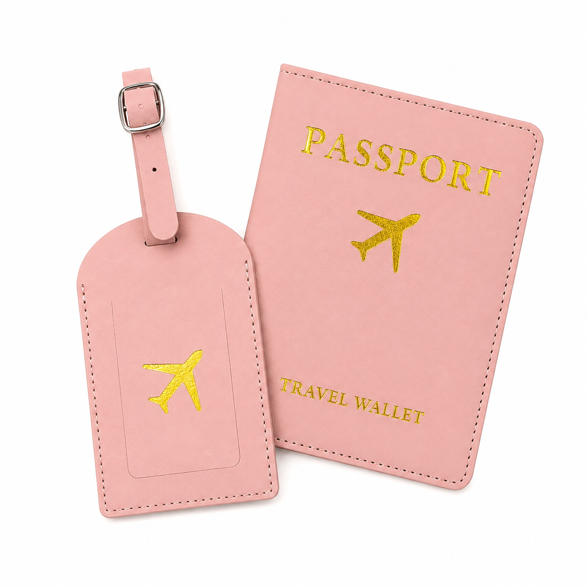 Kit Porta Passaporte E Tag Identificador Bagagem Viagem Rosa