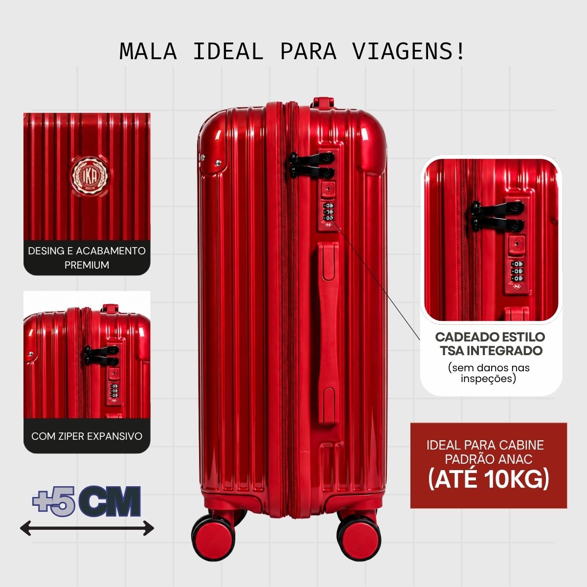 Mala De viagem Pequena De Bordo 10 kg Policarbonato + Abs Unika Vinho