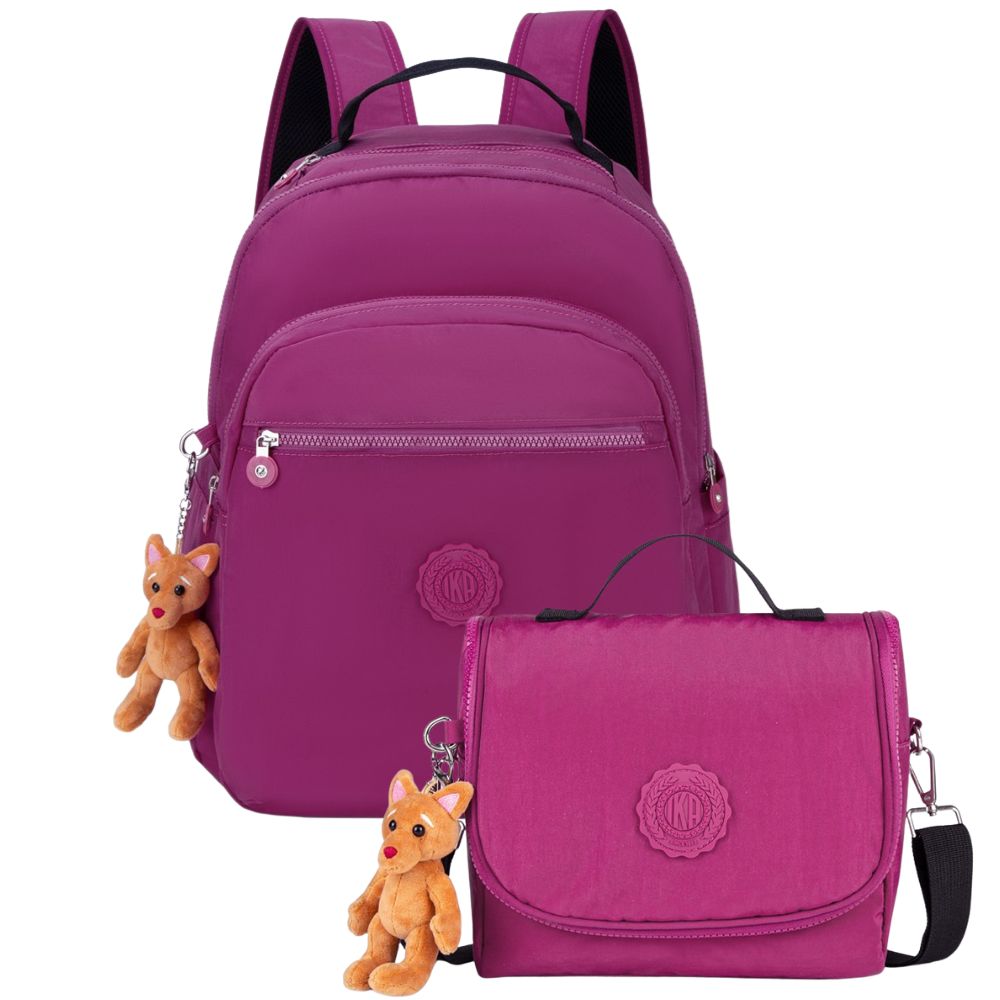 Kit infantil Mochila e Lancheira Gurukan rosa
