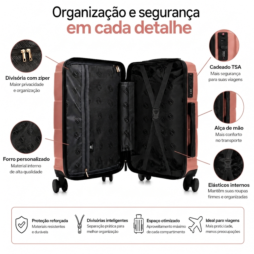Mala De Viagem Pequena De Bordo 10 Kg ABS Equipage Rose