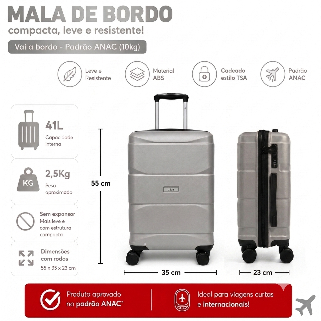 Mala De Viagem Pequena De Bordo 10 Kg ABS Equipage Cinza