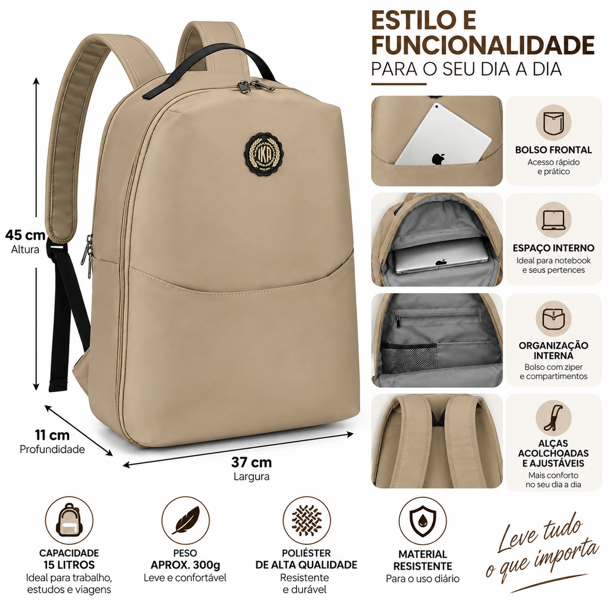 Mochila Notebook com Divisórias Internas Soul Bege
