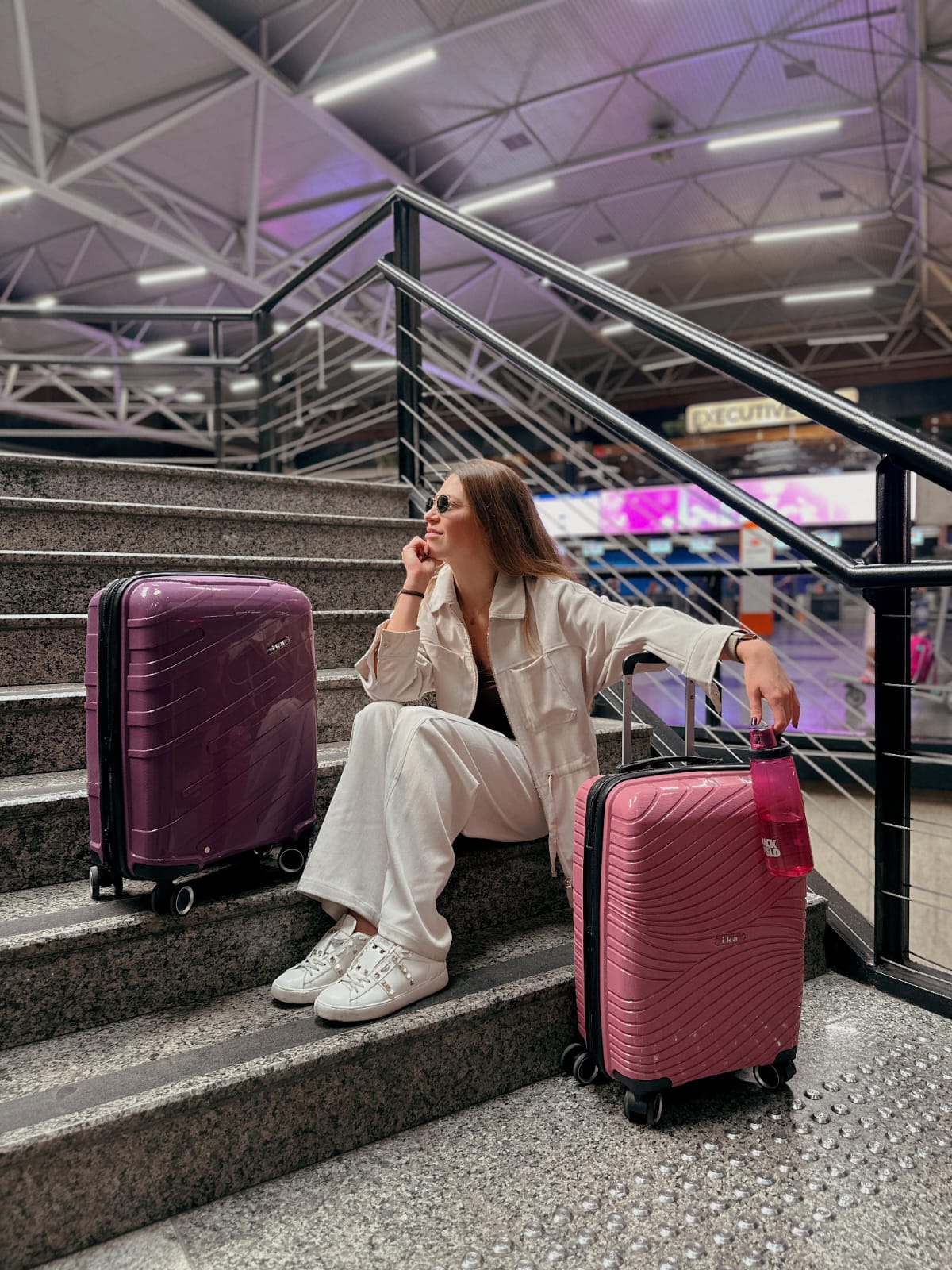 Kit malas de bordo wave e Wing roxa e rose