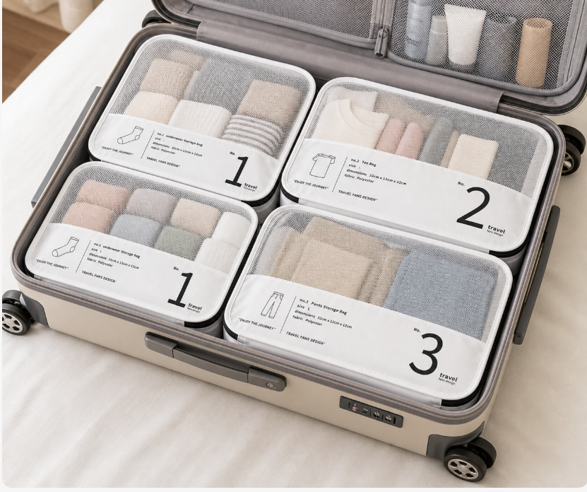 Kit 4 Peças Bolsas Organizadora De Mala Viagem Branco
