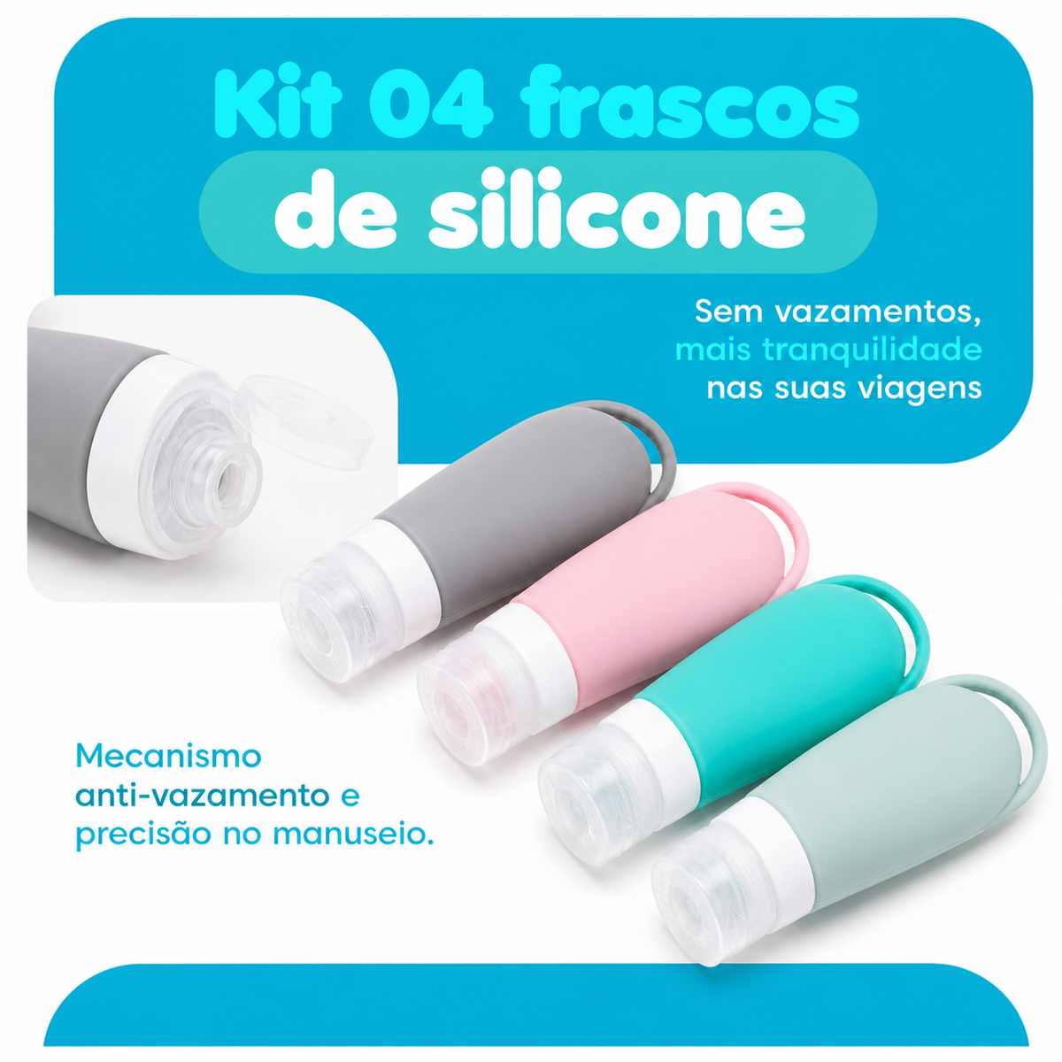 Kit Frascos de Shampoo 4 peças Silicone