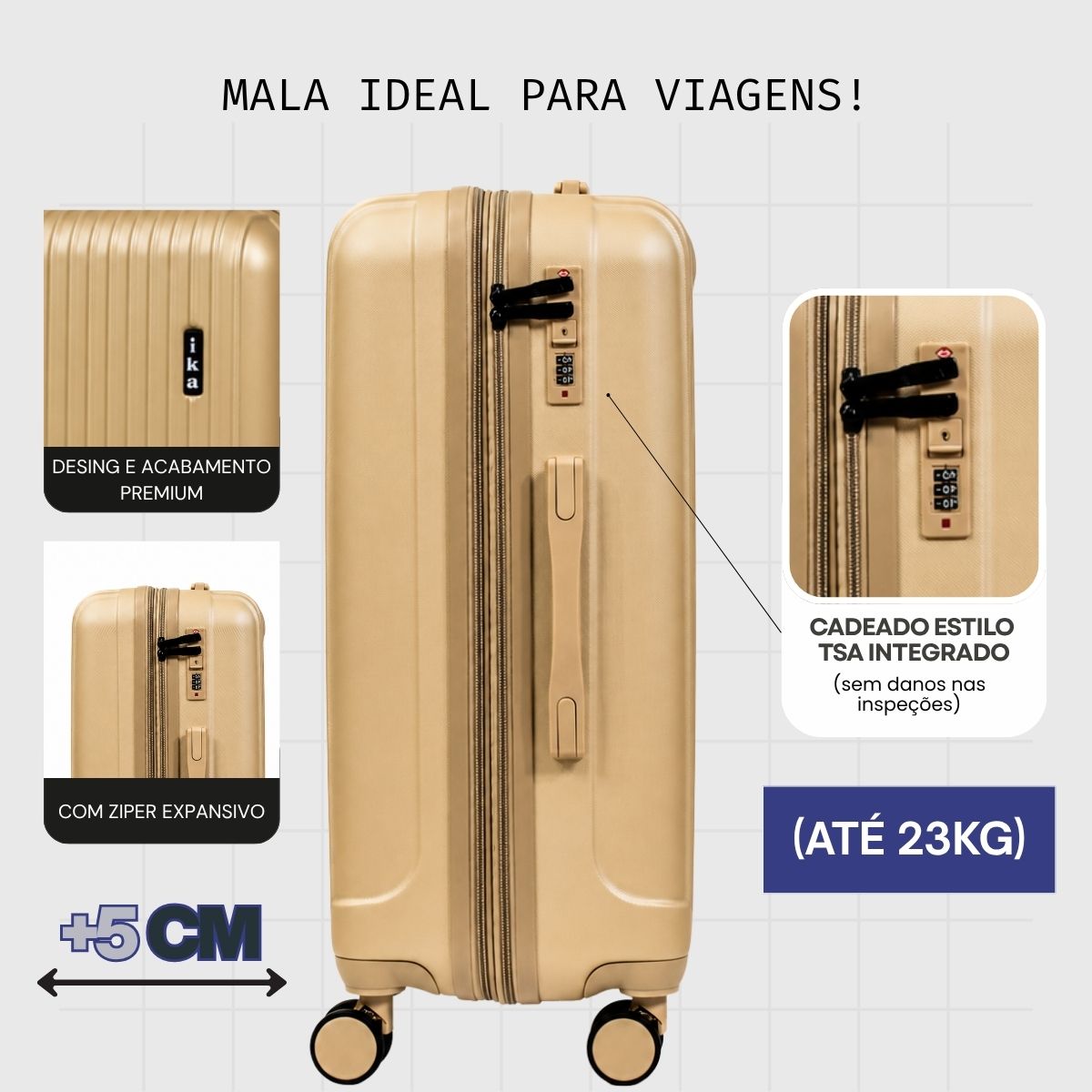 Mala De Viagem Média 23 Kg Abs Com Expansor Scorpion Champagne