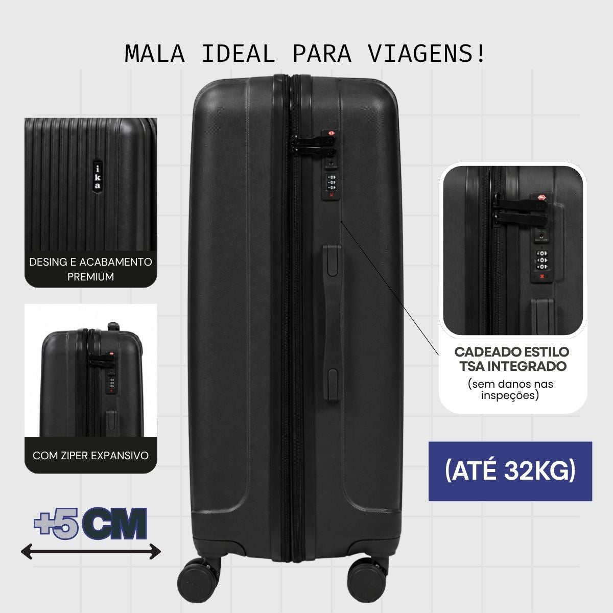 Mala De Viagem Grande 32 Kg Abs Com Expansor Scorpion Preta