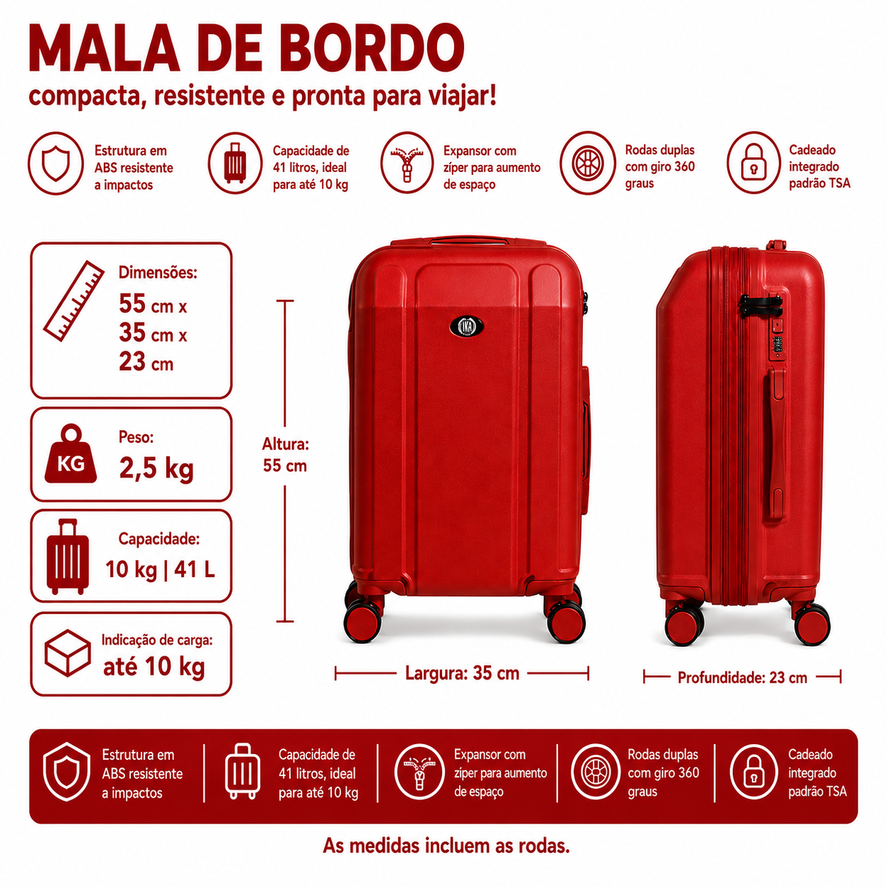 Maleta de mano Continental roja 