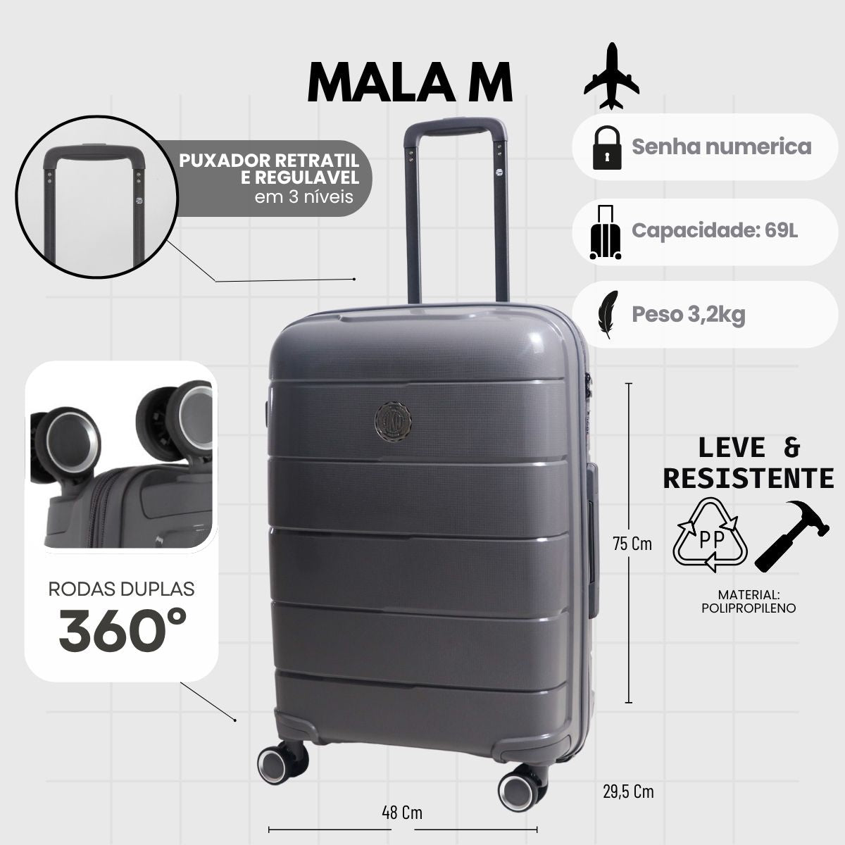 Sammy Medium Gray Suitcase