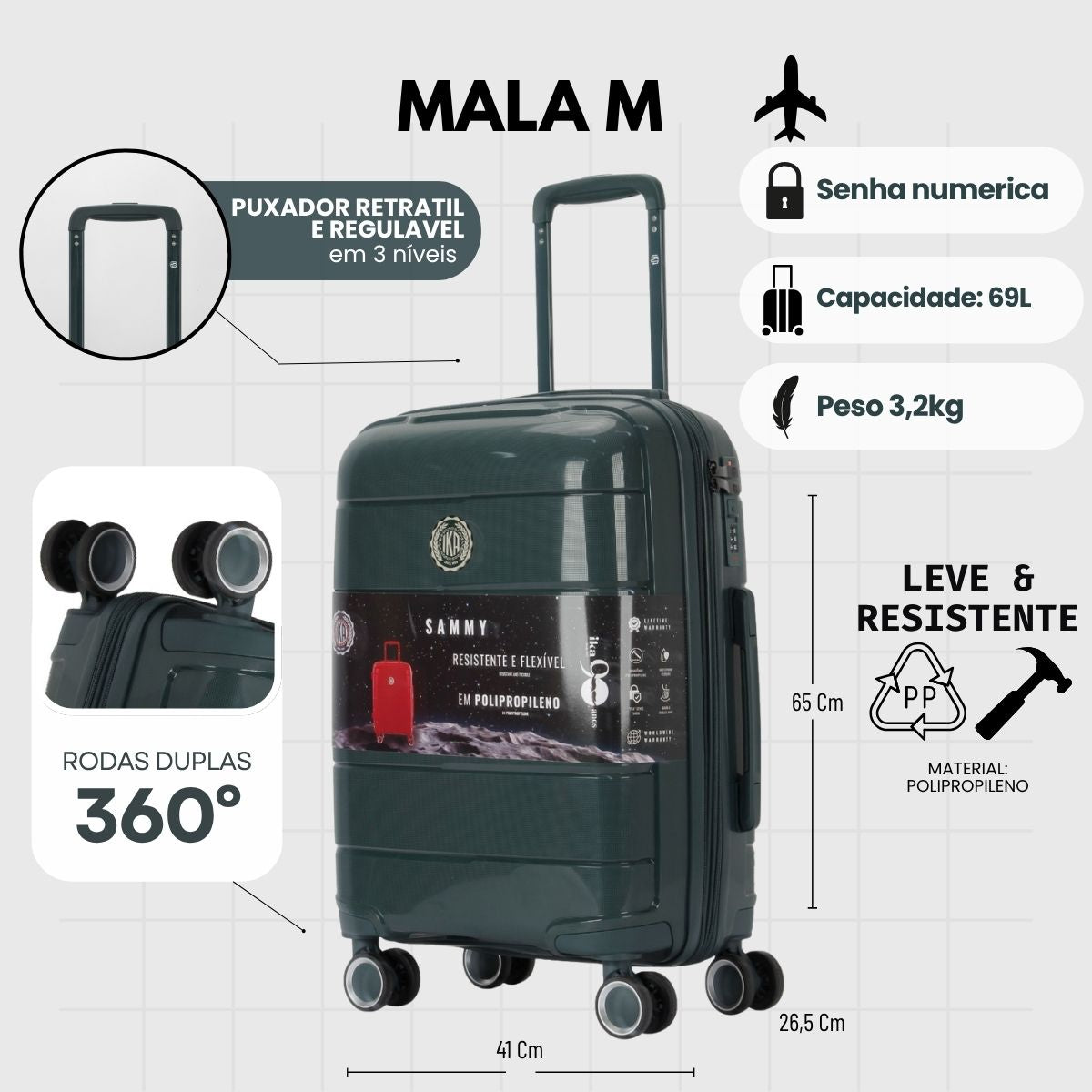 Maleta mediana Sammy verde