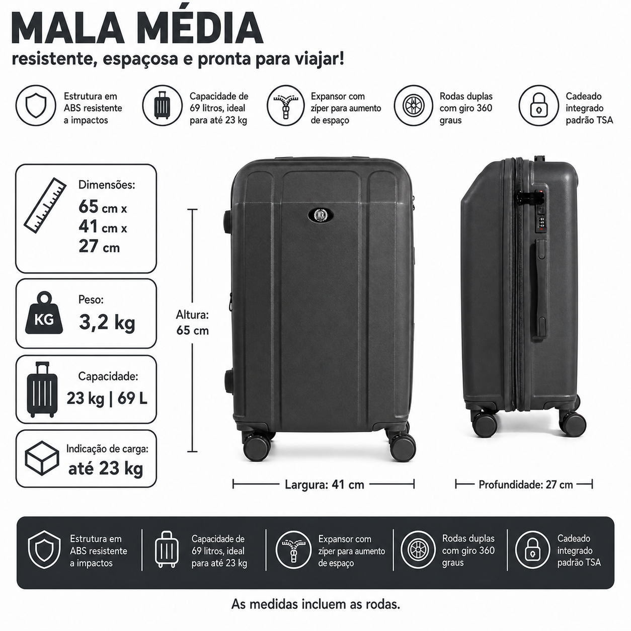 Continental Medium Gray Suitcase 