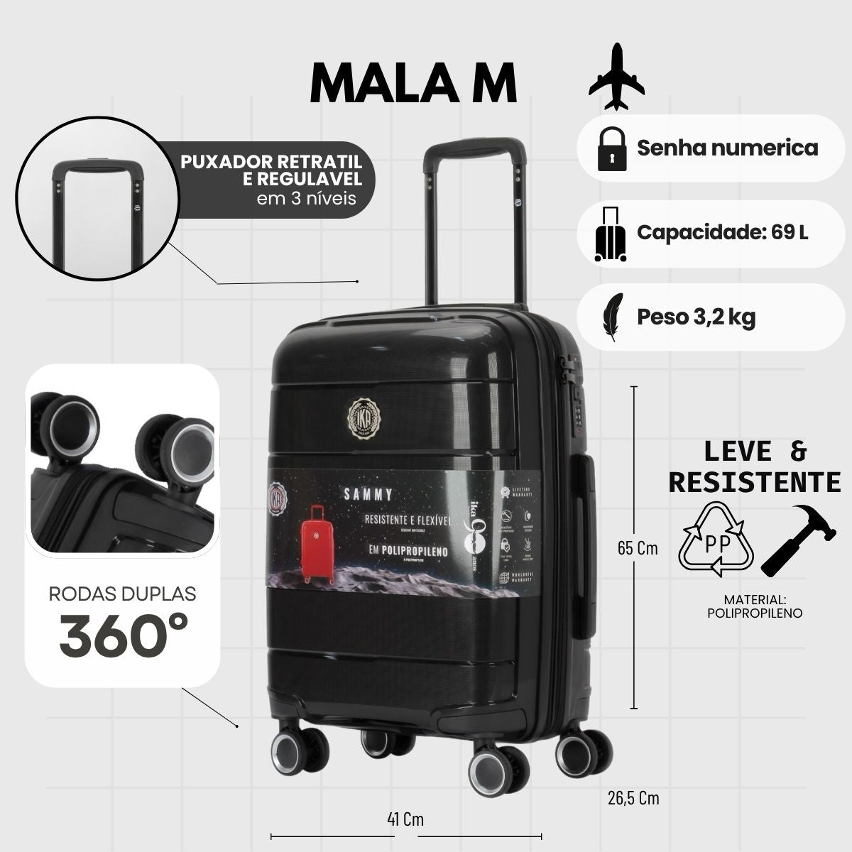 Maleta mediana negra Sammy