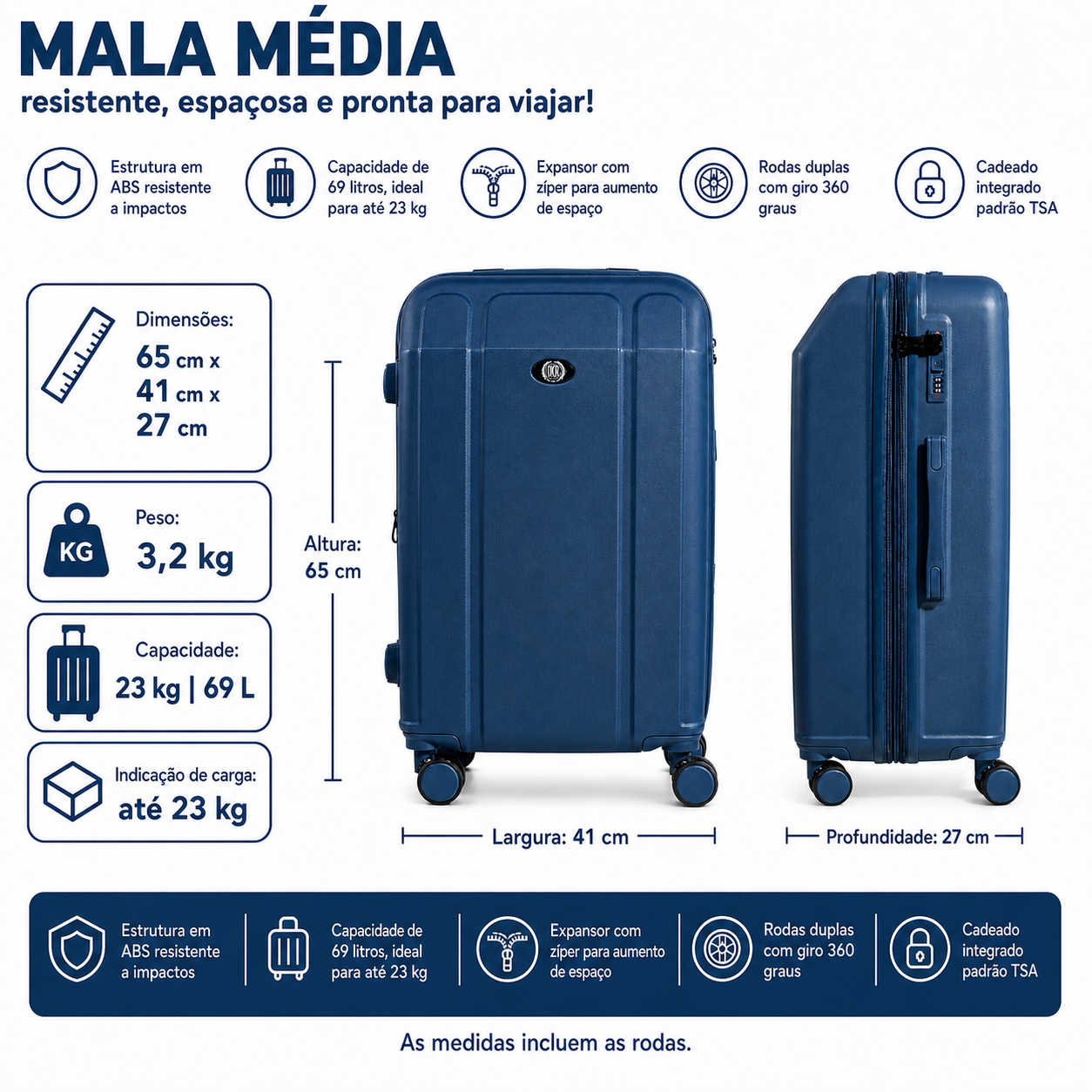 Maleta Continental Mediana Azul 