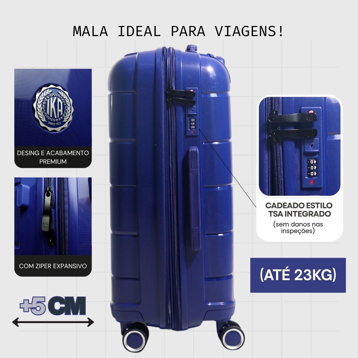 Mala de Viagem Média 23 Kg Polipropileno Com Expansor Sammy Azul