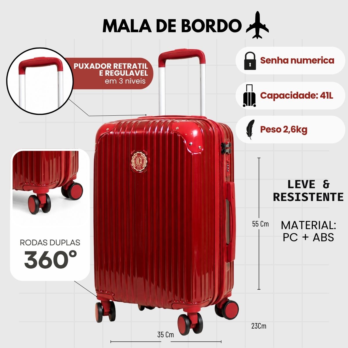 Mala De viagem Pequena De Bordo 10 kg Policarbonato + Abs Unika Vinho