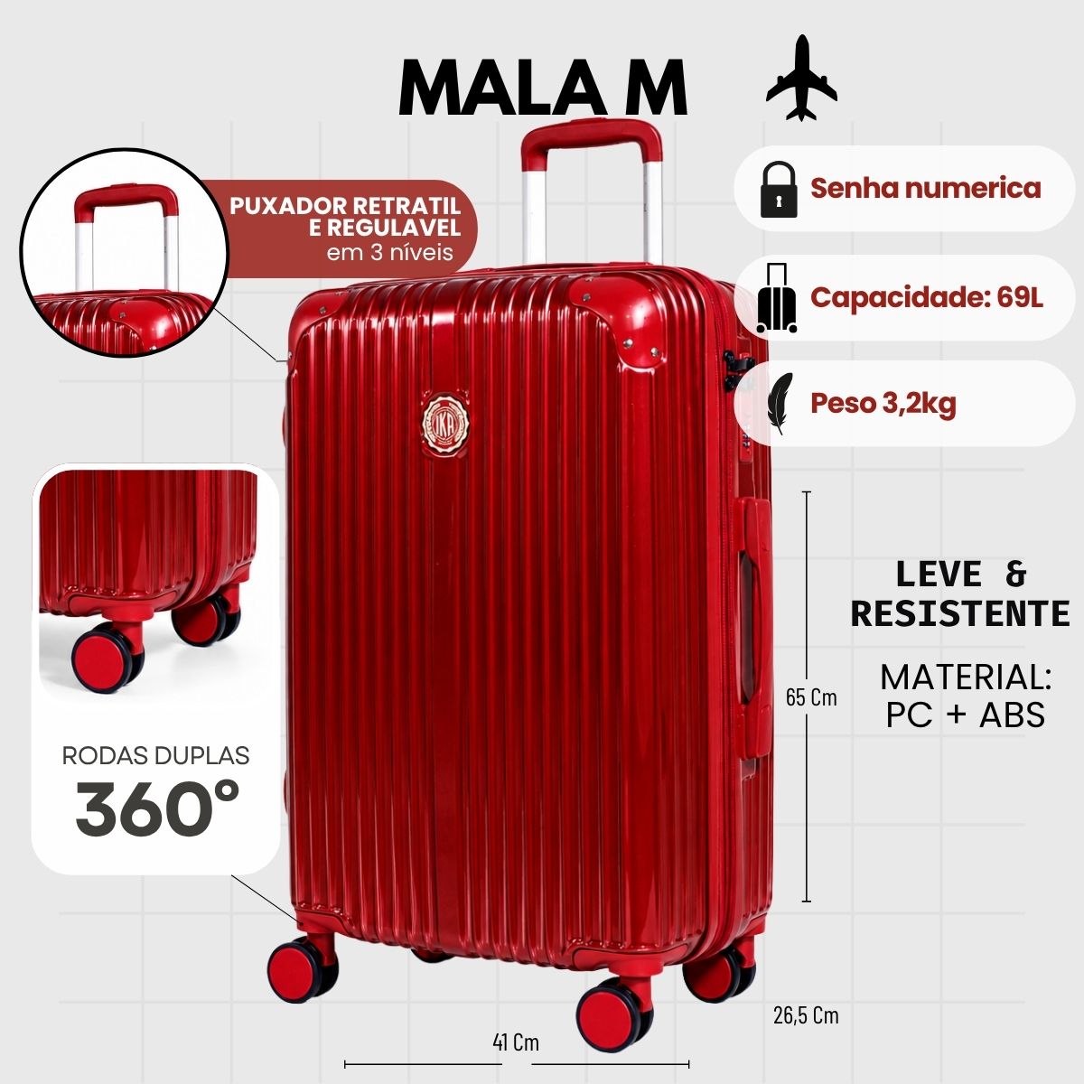 Mala De Viagem Média 23 Kg Policarbonato + Abs Com Expansor Unika Vinho