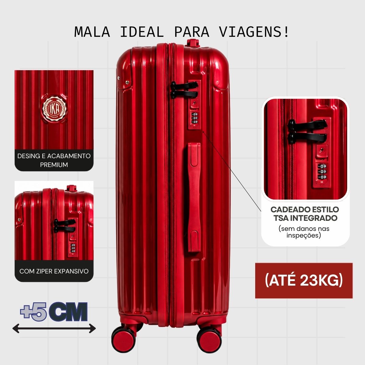 Mala De Viagem Média 23 Kg Policarbonato + Abs Com Expansor Unika Vinho