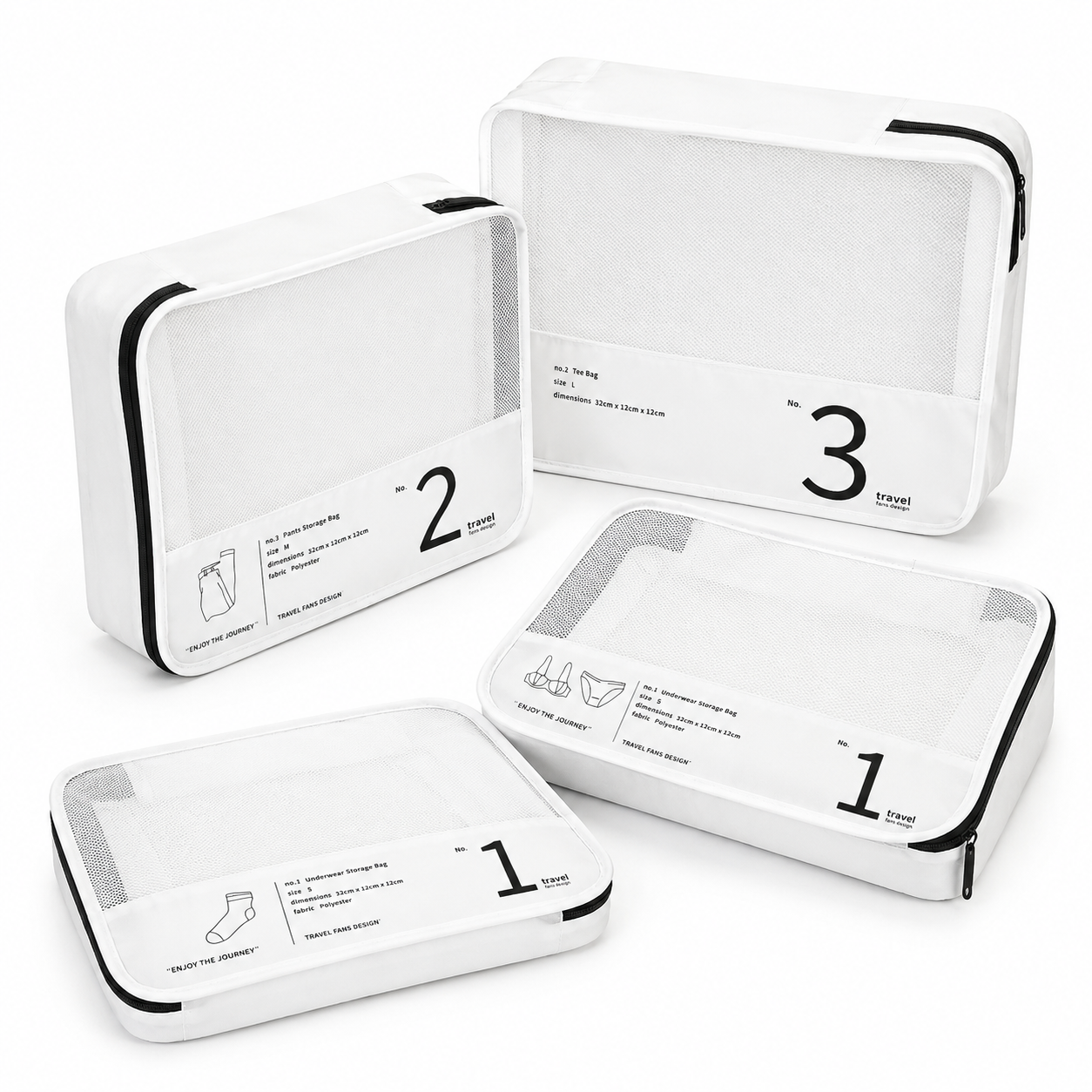 Kit 4 Peças Bolsas Organizadora De Mala Viagem Branco