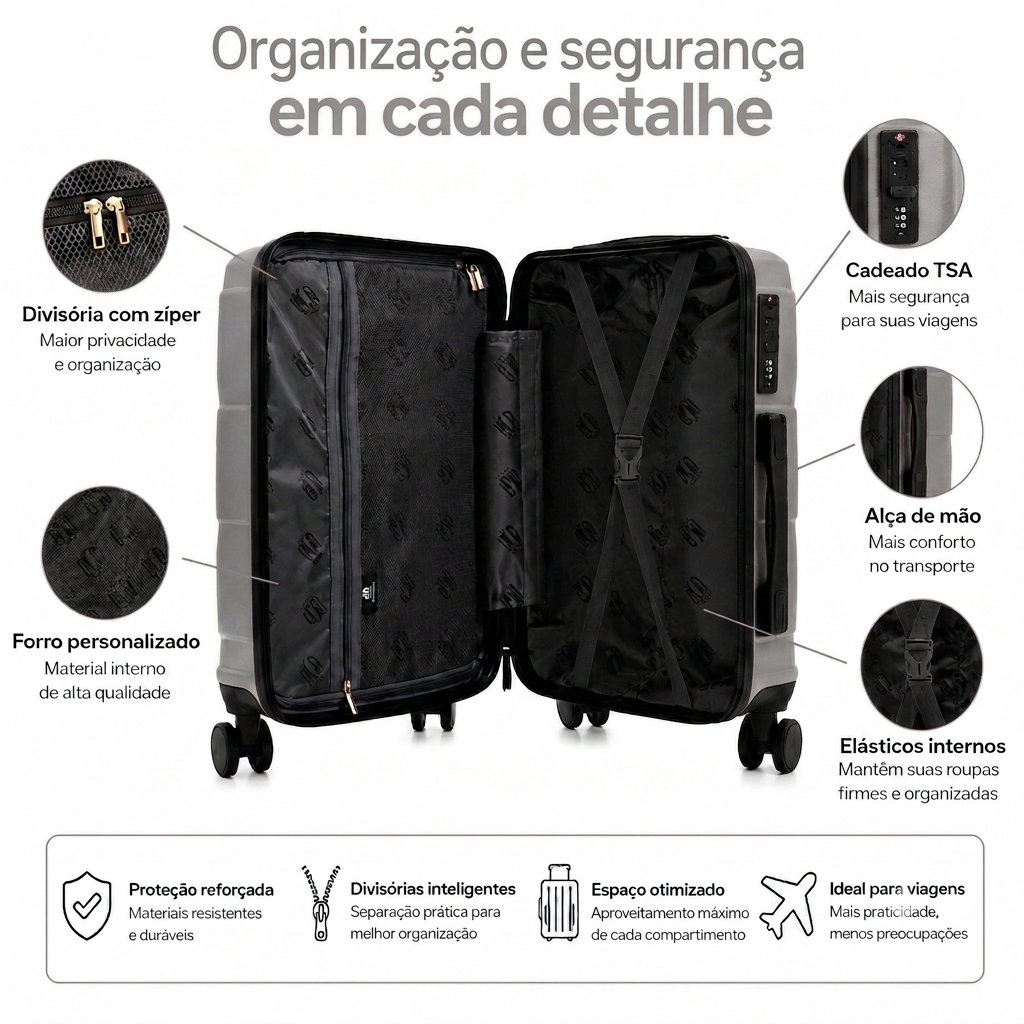 Mala De Viagem Pequena De Bordo 10 Kg ABS Equipage  Cinza