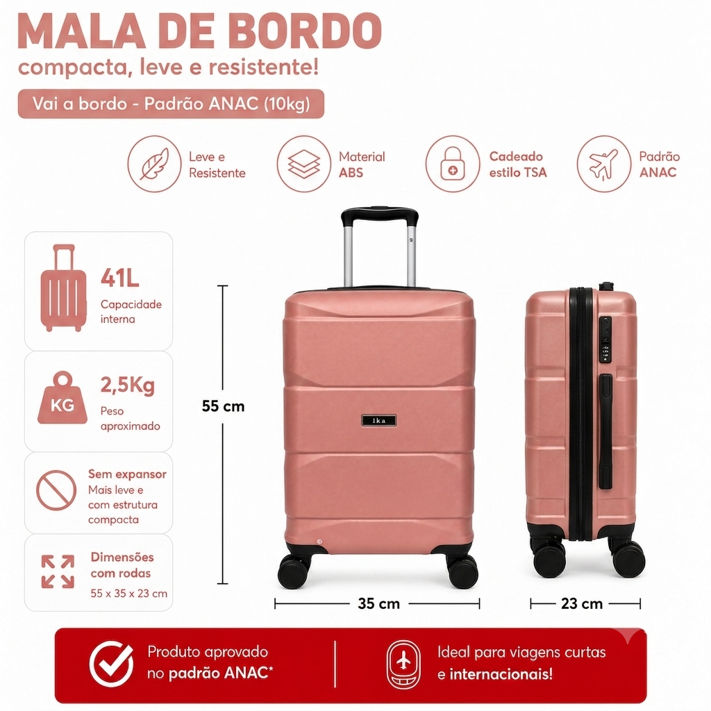 Mala De Viagem Pequena De Bordo 10 Kg ABS Equipage Rose
