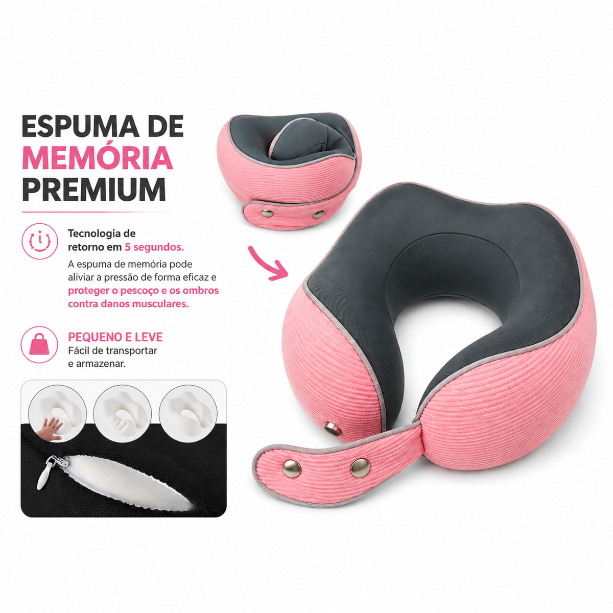 Almofada De Pescoço Para Viagem Super Confortável Rosa