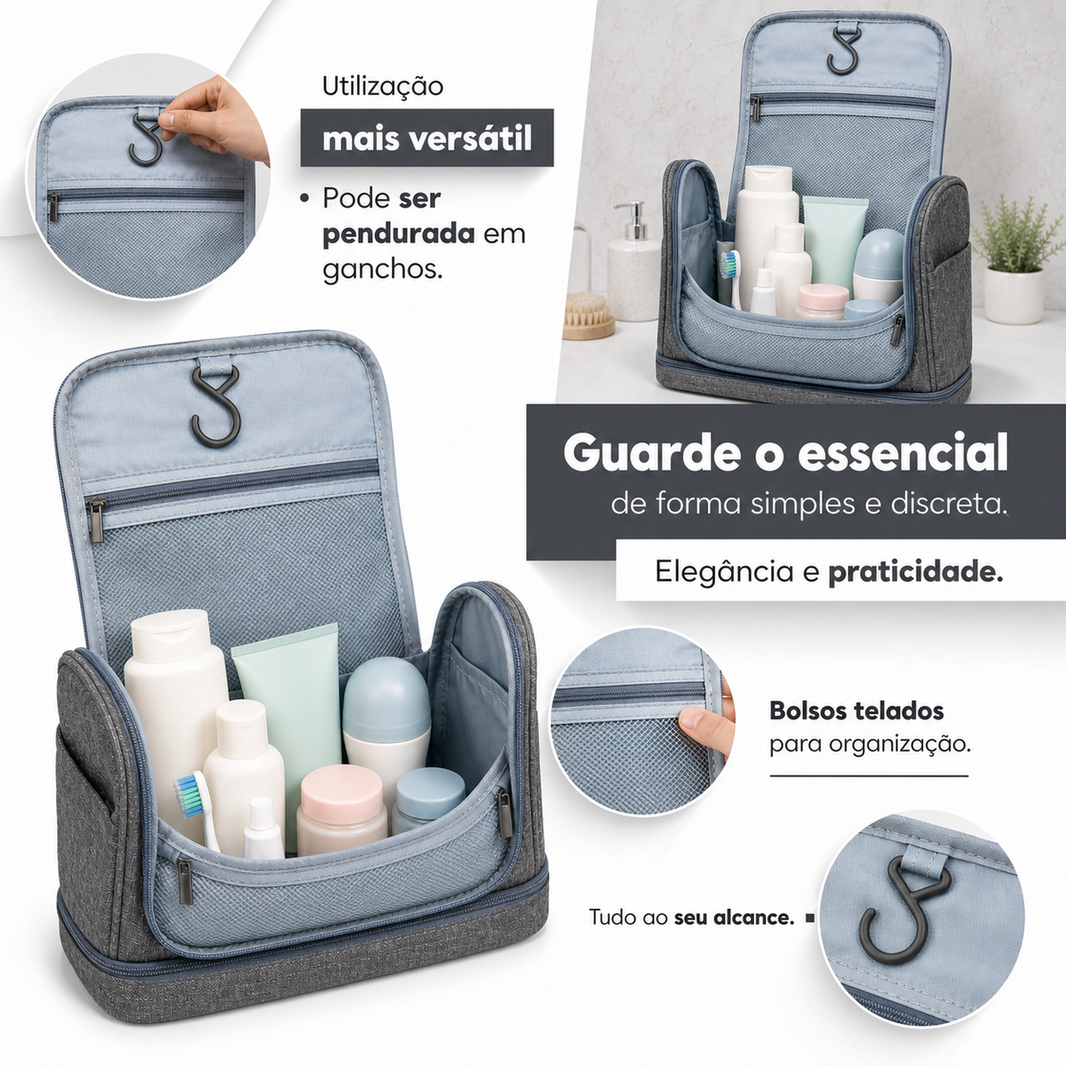 Necessaire organizadora com gancho