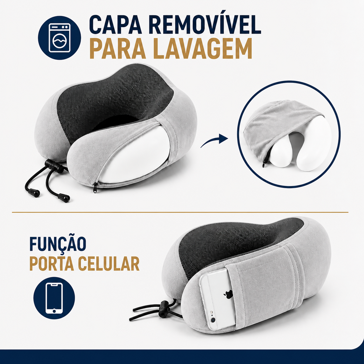 Almofada De Pescoço Para Viagem Super Confortável Cinza