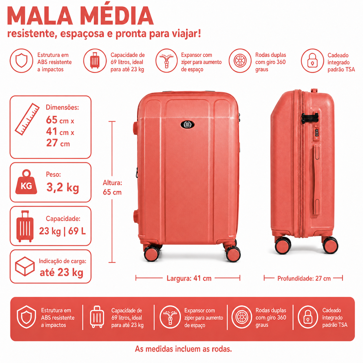 Continental Medium Suitcase Rose 