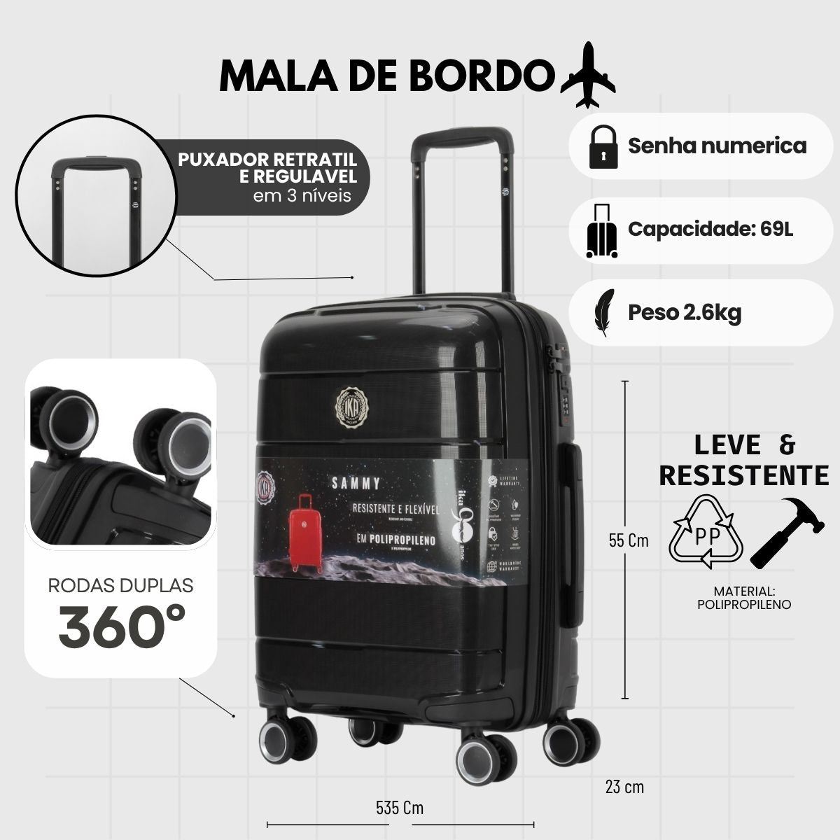Black Sammy Carry-On Suitcase