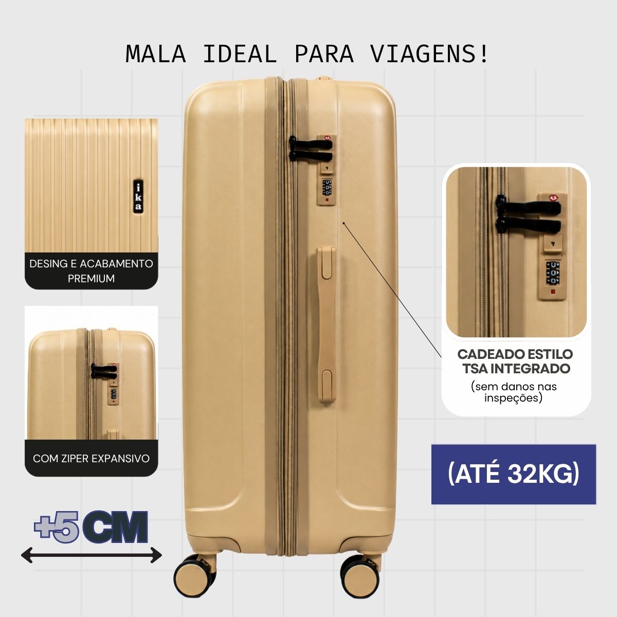 Mala De Viagem Grande 32 Kg Abs Com Expansor Scorpion Champagne