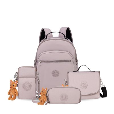 Kit Mochila + Lancheira + Estojo + Case Gurukan Bege