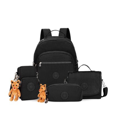 Kit Mochila + Lancheira + Estojo + Case Gurukan Preta