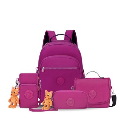 Kit Mochila + Lancheira + Estojo + Case Gurukan Rose