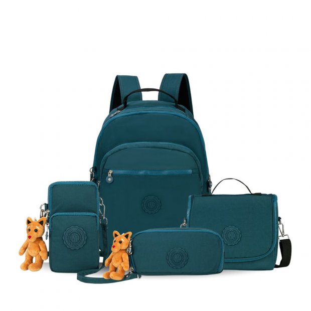Kit Mochila + Lancheira + Estojo + Case Gurukan Azul